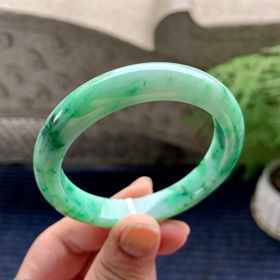糯种飘绿花平安镯（53.8mm）（yc088380）