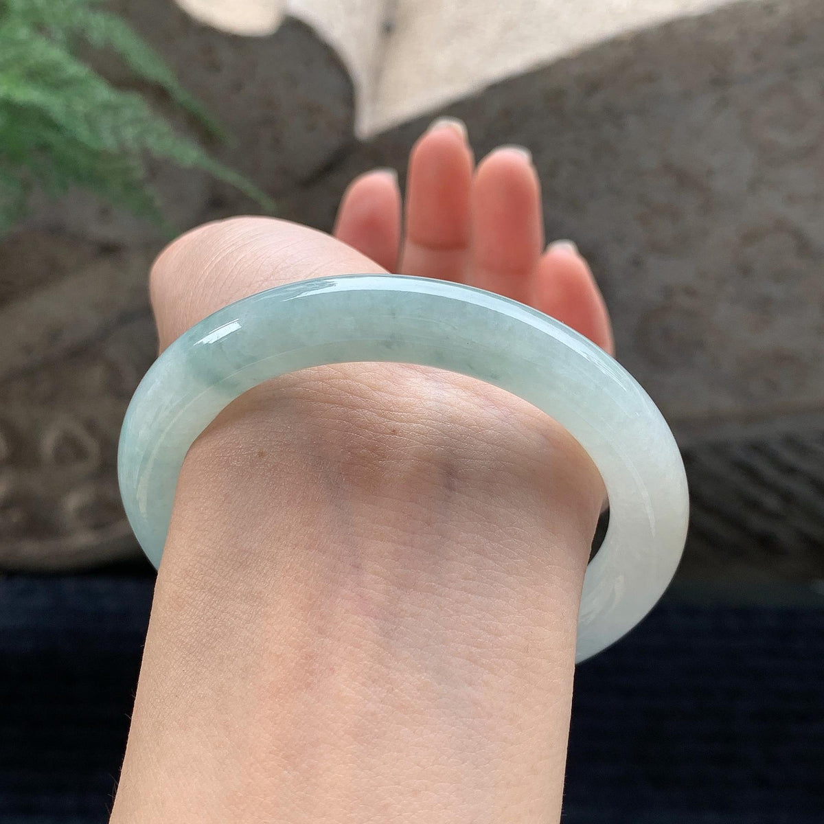 细糯种飘花圆条手镯 53圈 天然缅甸A货翡翠（yc696426）