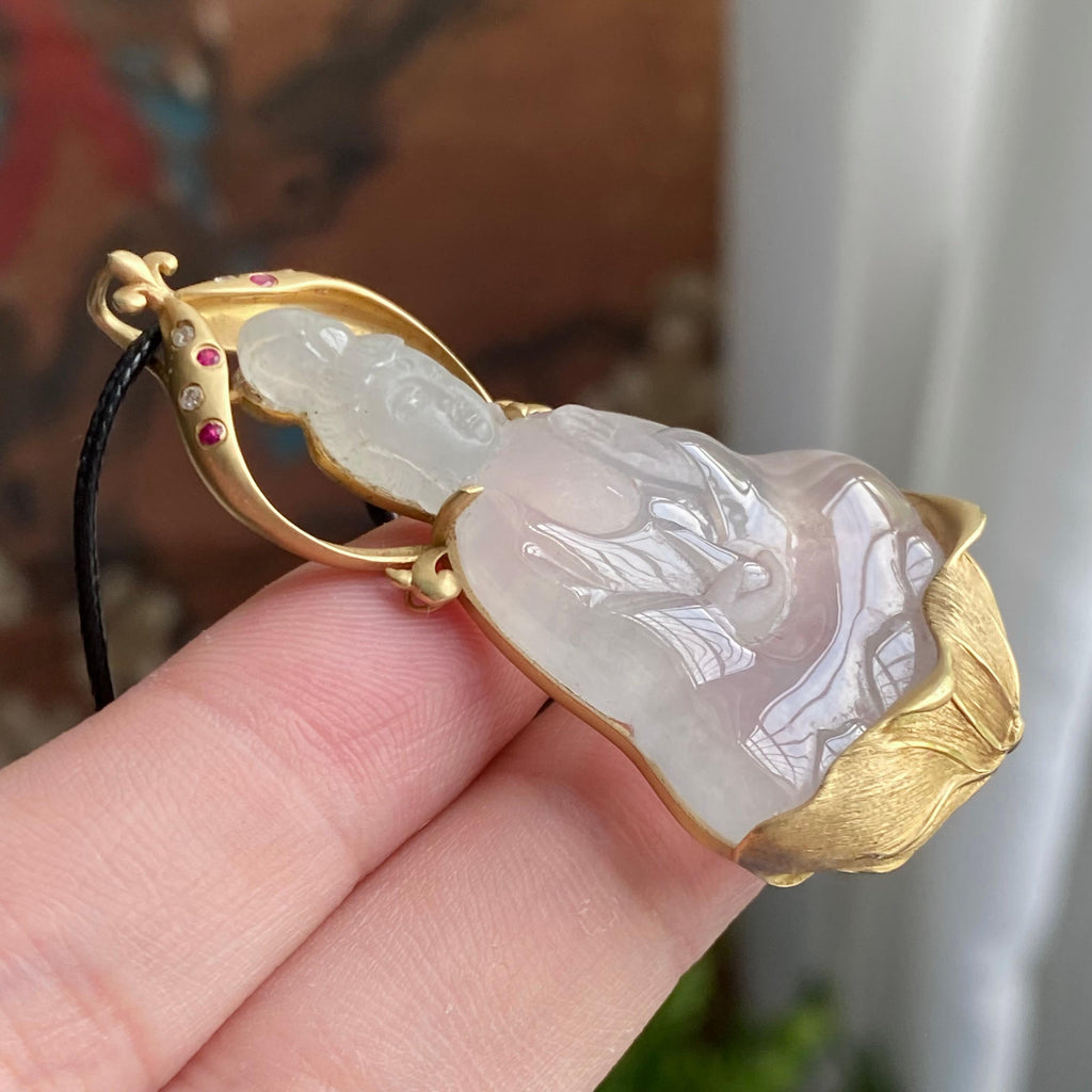 18k金镶冰种白月光观音吊坠（yc235109）