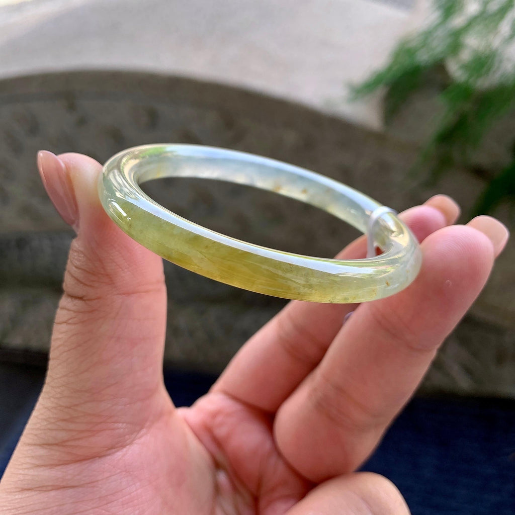 小圈口 糯冰种黄翡圆条手镯 51.5圈口 天然缅甸A货翡翠（yc498079）