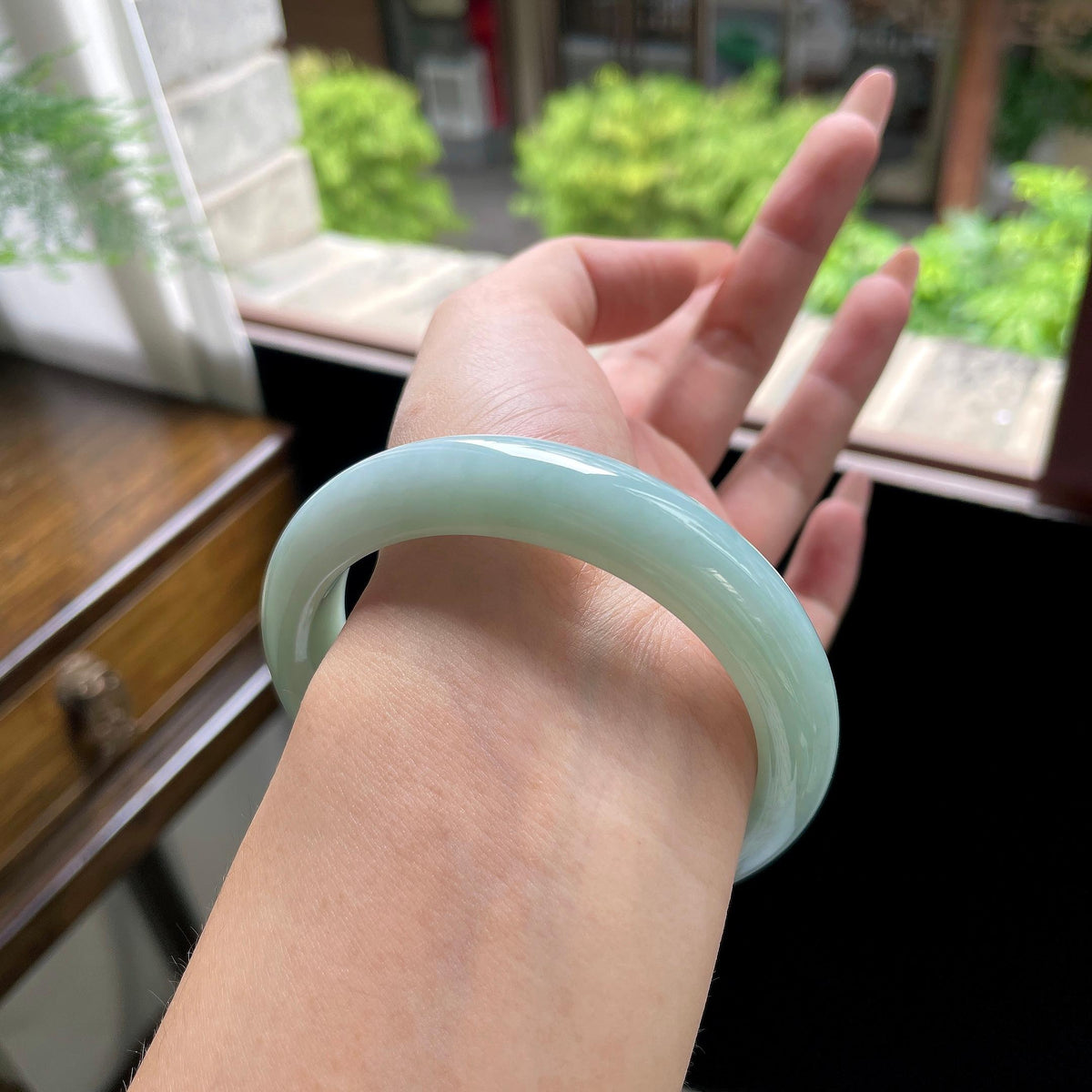 大圈口 细糯种果绿正圈平安镯 60.5圈（yc709470）