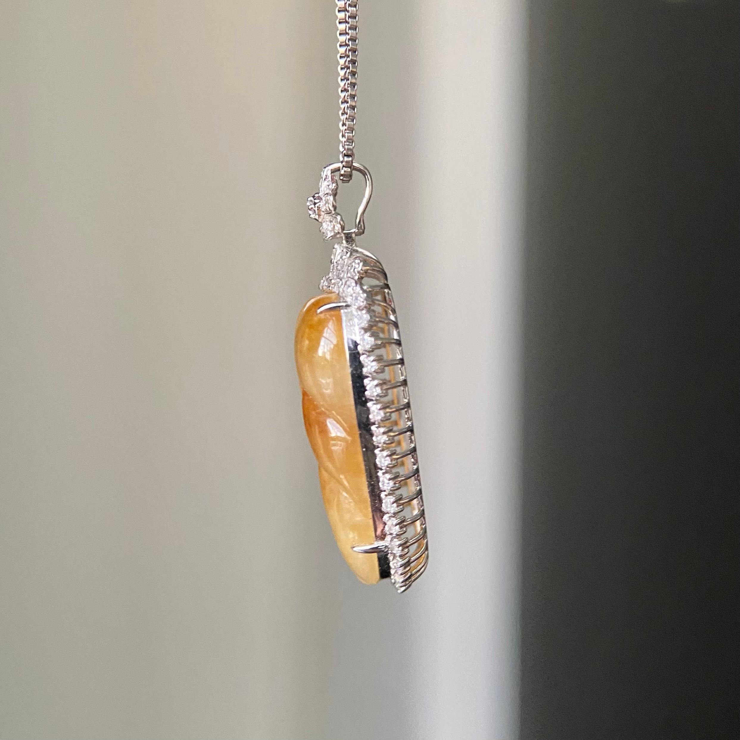 18k金钻镶冰种黄翡玉叶吊坠（yc219270）