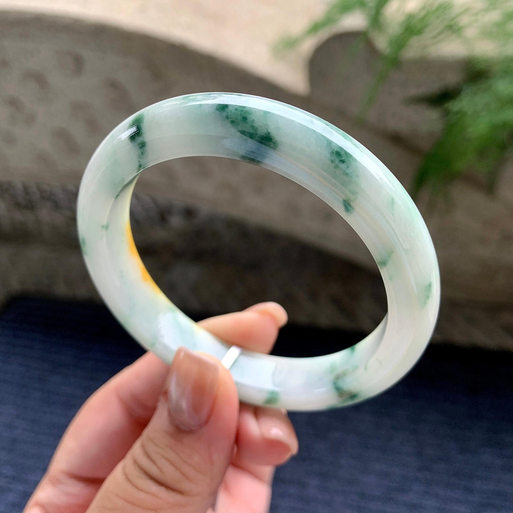 秒杀 细糯种黄翡飘蓝花正圈平安镯 56圈口（yc711296）