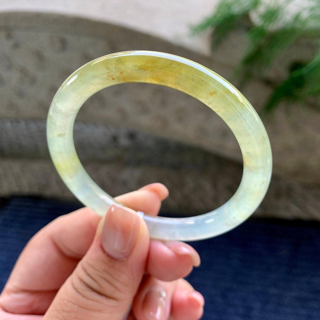 小圈口 糯冰种黄翡圆条手镯 51.5圈口 天然缅甸A货翡翠（yc498079）