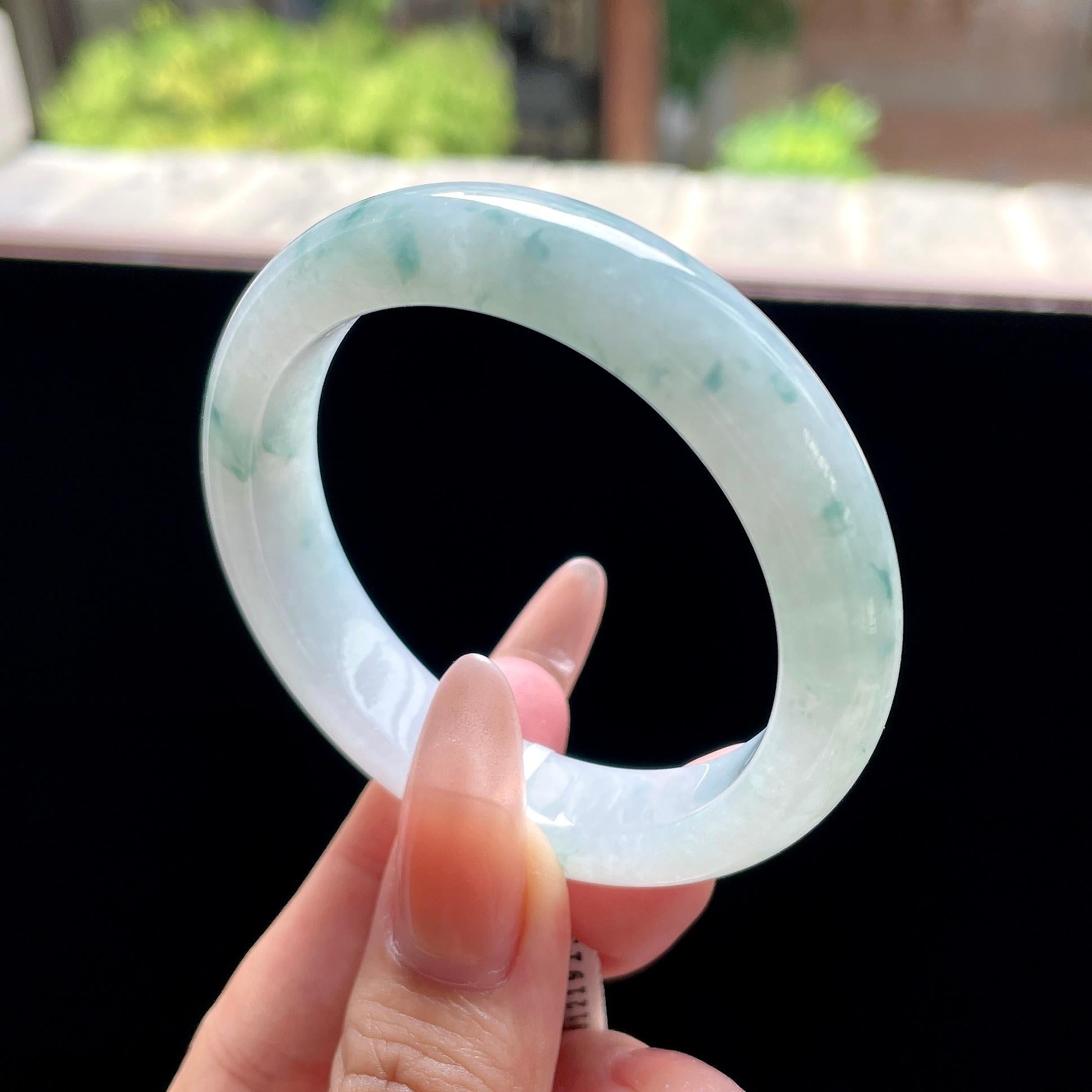 小圈口细糯种蓝飘花 51圈 天然缅甸A货翡翠（yc522699）