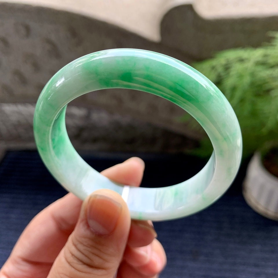 糯种飘绿平安镯（53.5mm）（yc093321）