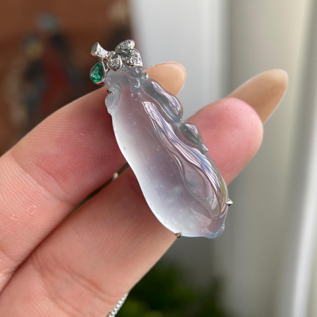 18k金钻镶高冰种飘花福瓜吊坠（yc209898）