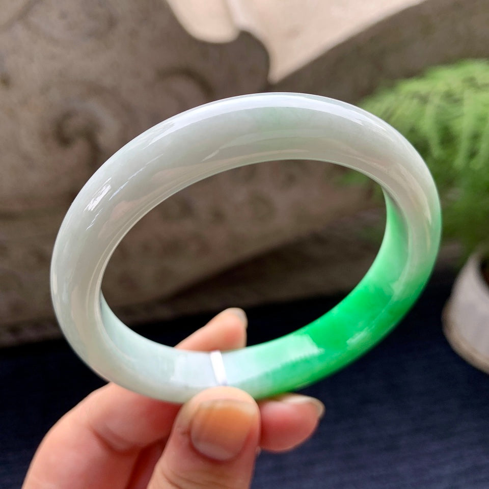 细糯种白底青平安镯（59mm）（yc090970）