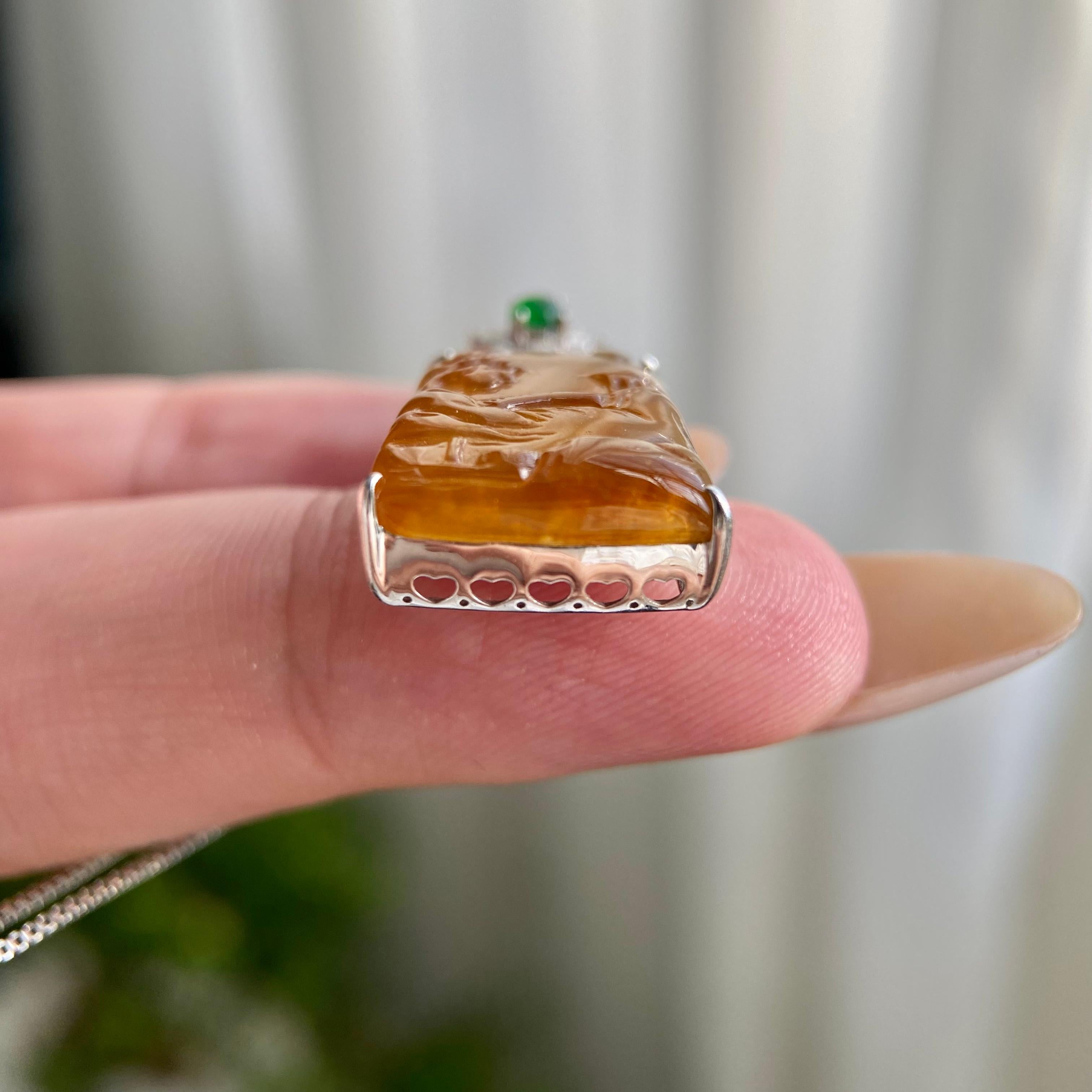 18k金钻镶冰种黄翡山水牌吊坠（yc216834）