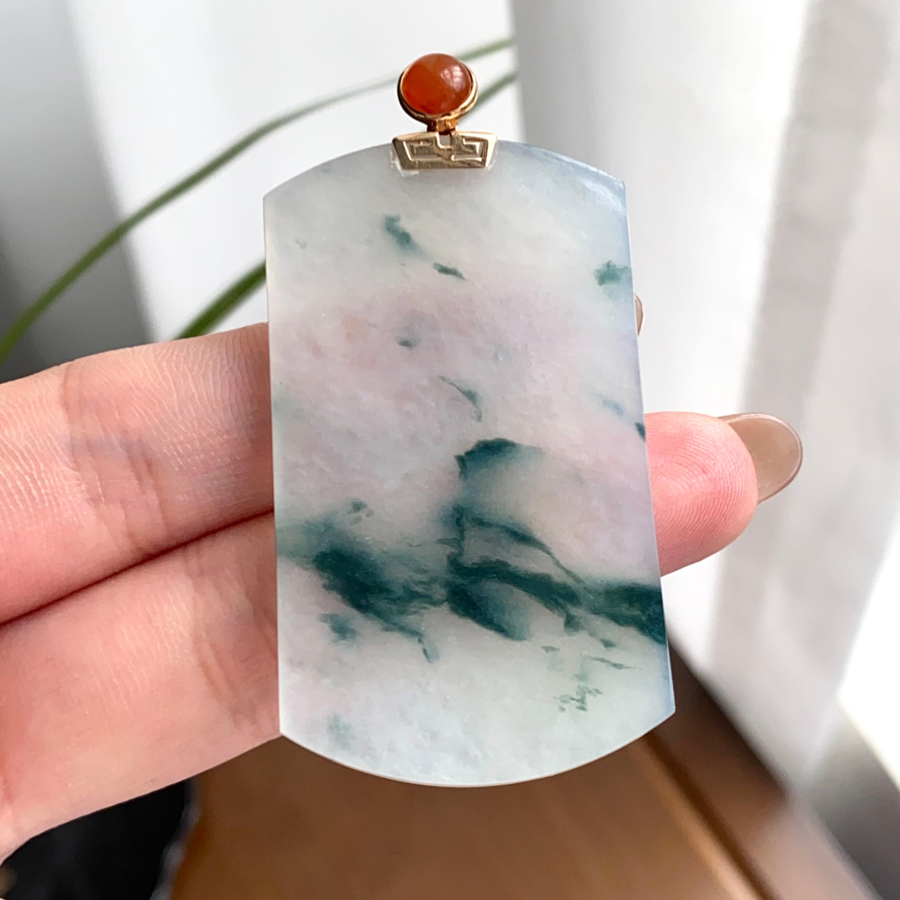 18k金镶冰种飘花无事牌吊坠（yc262722）