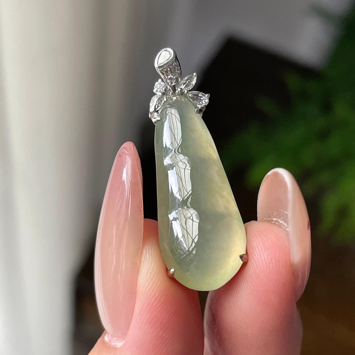 18K金镶冰黄翡福豆吊坠 天然缅甸A货翡翠（yc701098）