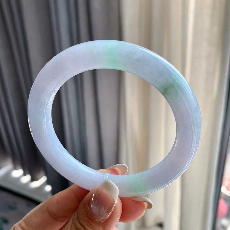 糯种淡紫罗兰飘花圆条手镯（56.5mm）（yc079230）