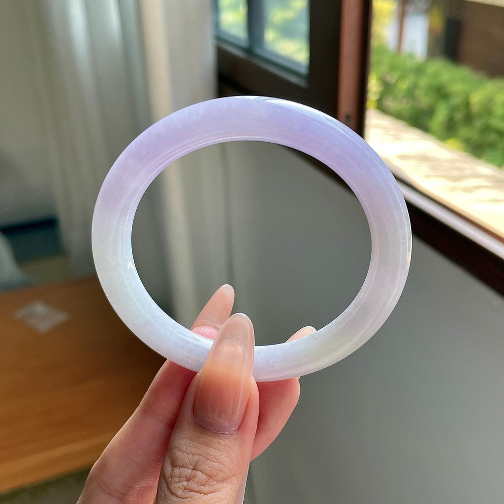 糯种紫罗兰圆条 57圈口 天然缅甸A货翡翠（yc508735）