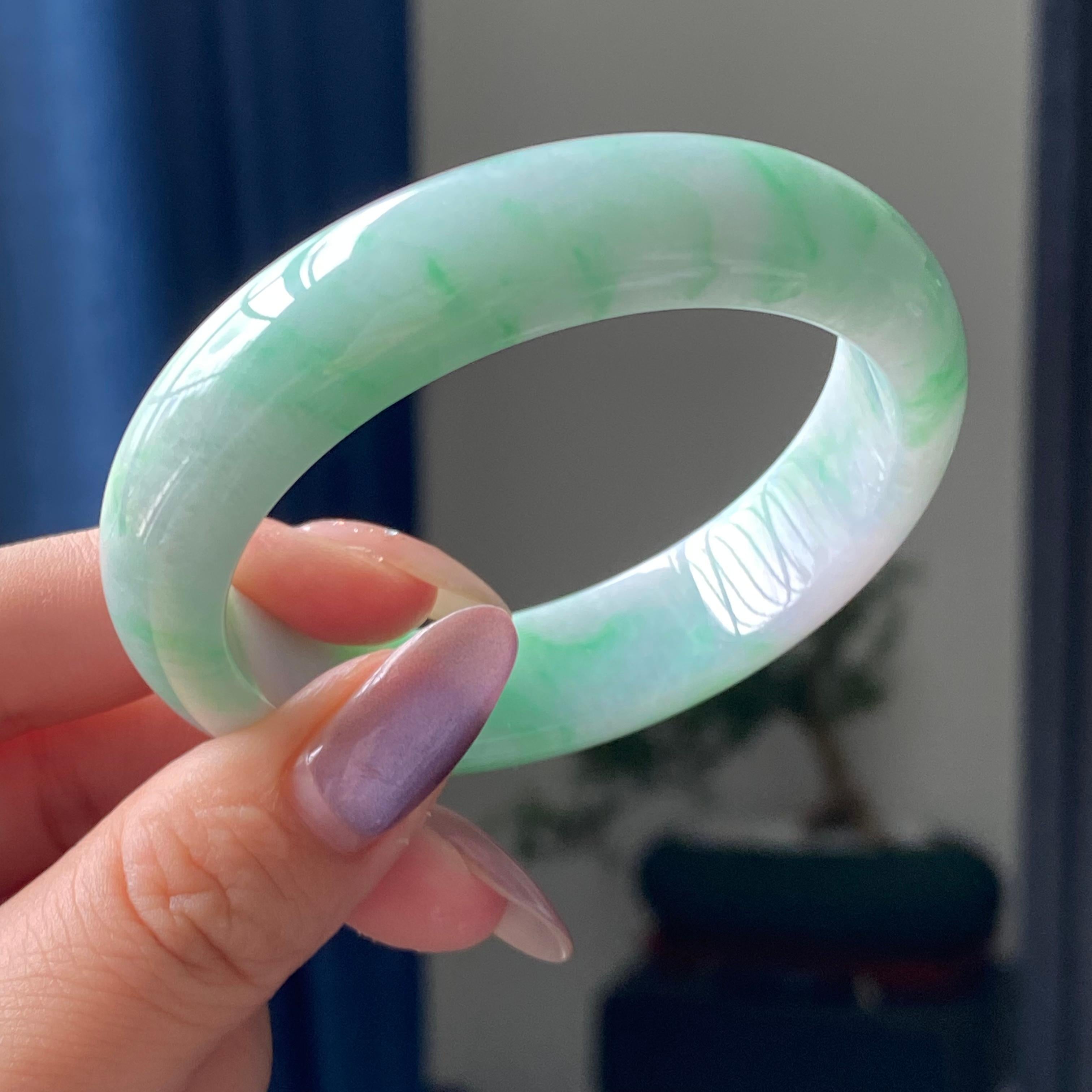 细糯种白底青平安镯手镯（53圈）（yc195685）