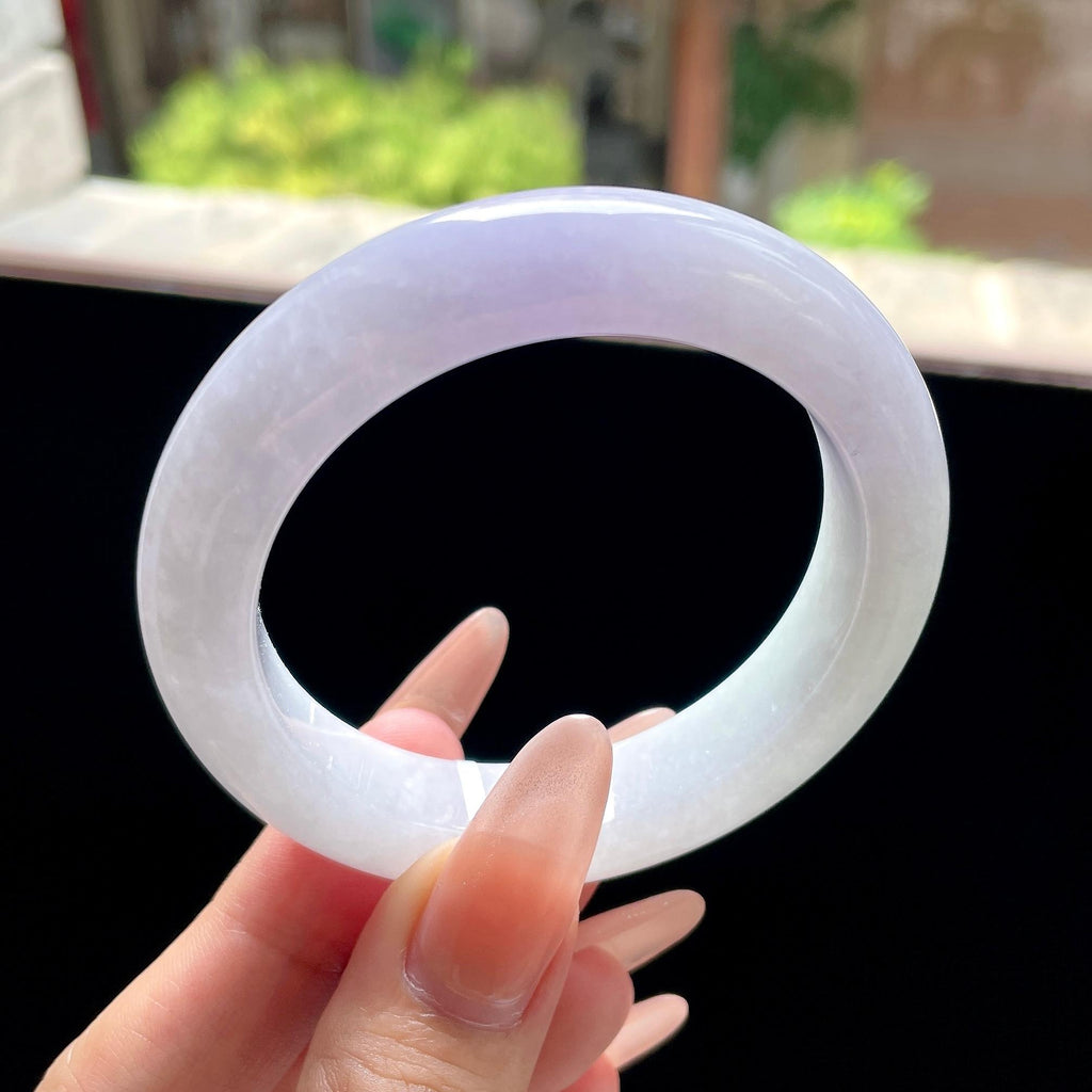 小圈口 糯种粉紫罗兰正圈平安镯 52圈 天然缅甸A货翡翠（yc522700）