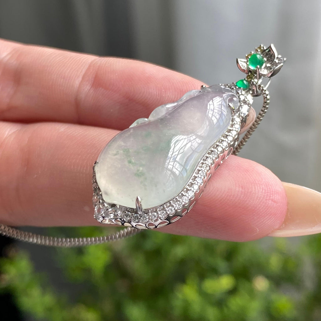 18k金钻镶冰种飘花福瓜吊坠（yc204539）