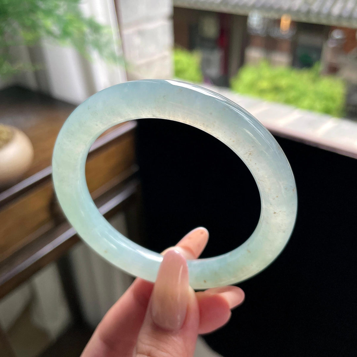糯冰种冰晴水晴绿洒金圆条 56.3圈 天然缅甸A货翡翠（yc696403）