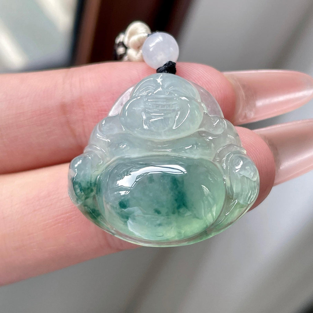 糯冰种晴底飘花佛公吊坠 天然缅甸A货翡翠（yc525998）