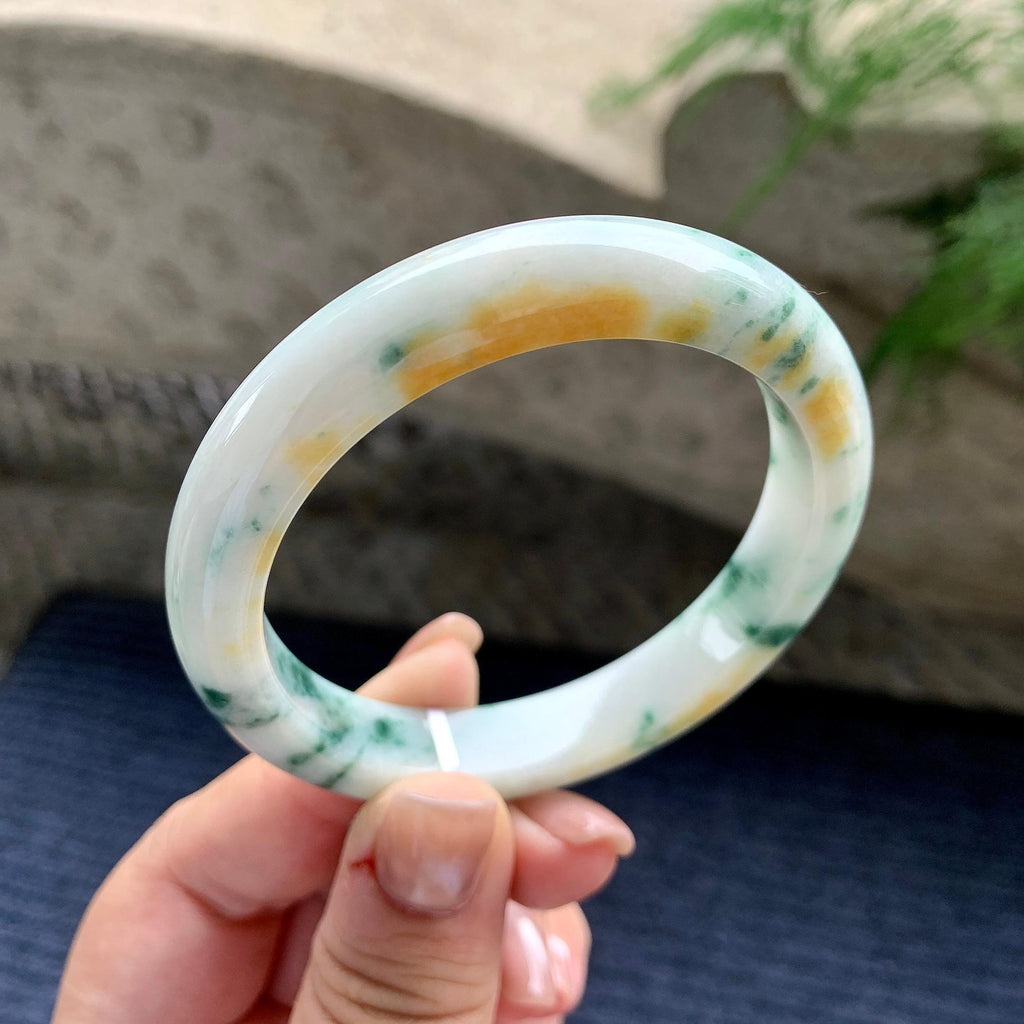秒杀 细糯种黄翡飘蓝花正圈平安镯 56圈口（yc711296）