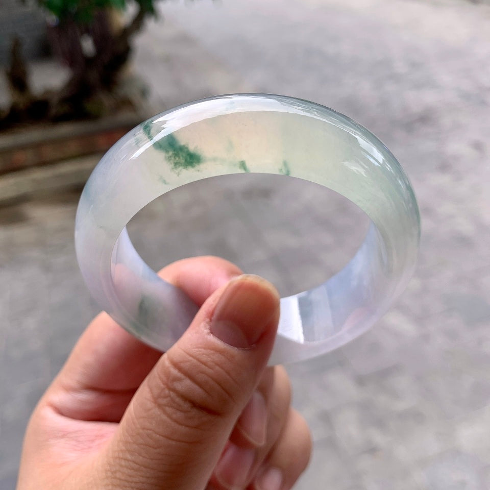 冰种飘花宽版轮胎手镯（56mm）（yc099419）