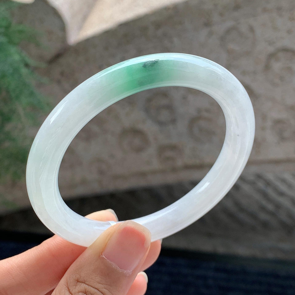 细糯种 白底青圆条手镯 53.5圈 天然缅甸A货翡翠（yc699549）