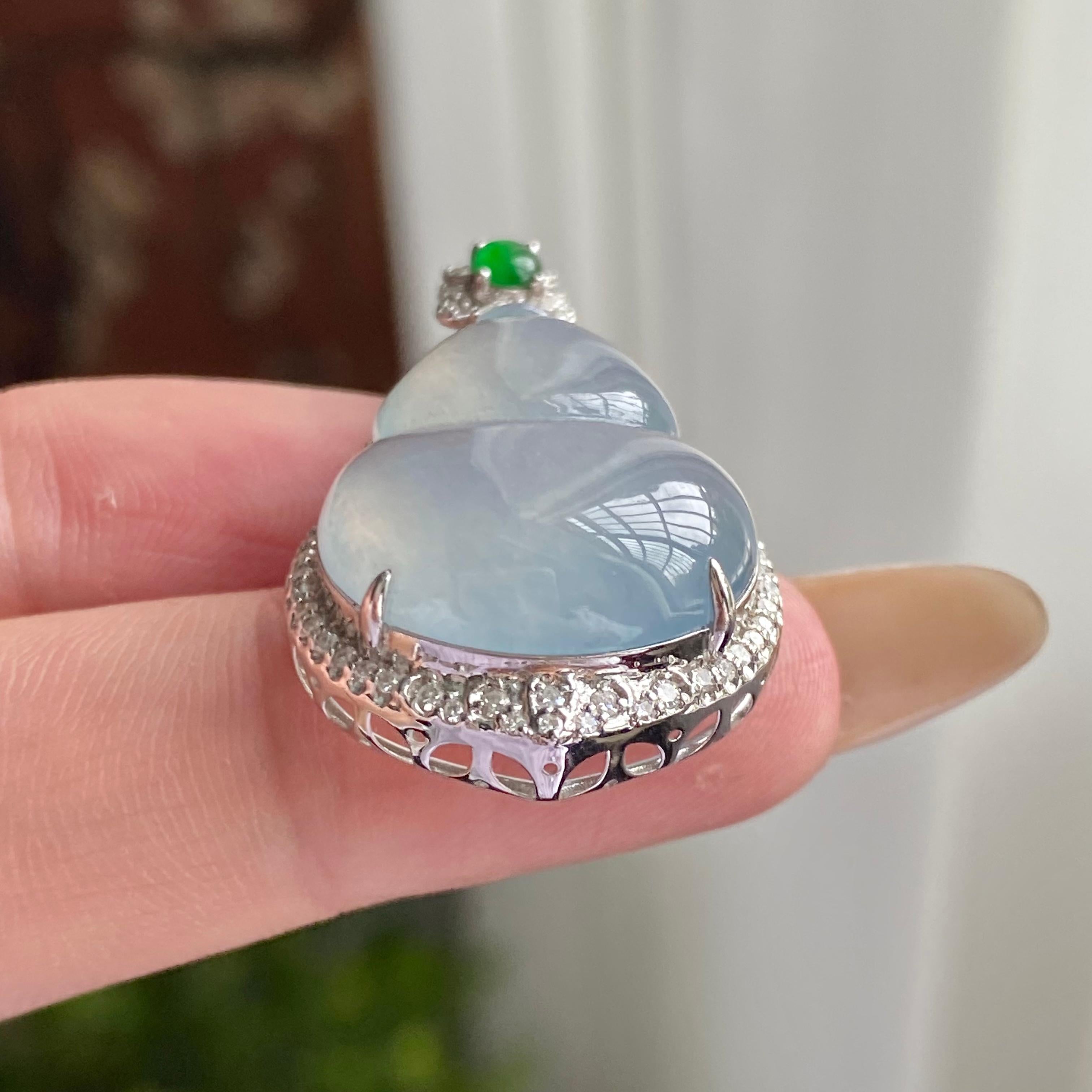 18k金钻镶冰种蓝底葫芦吊坠（yc223114）