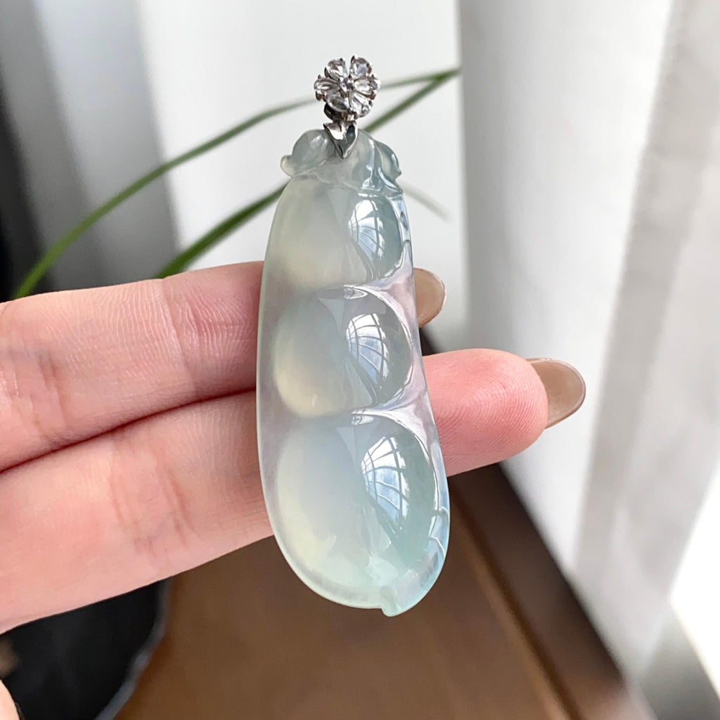 18k金钻镶糯冰种蓝底福豆吊坠（yc262743）