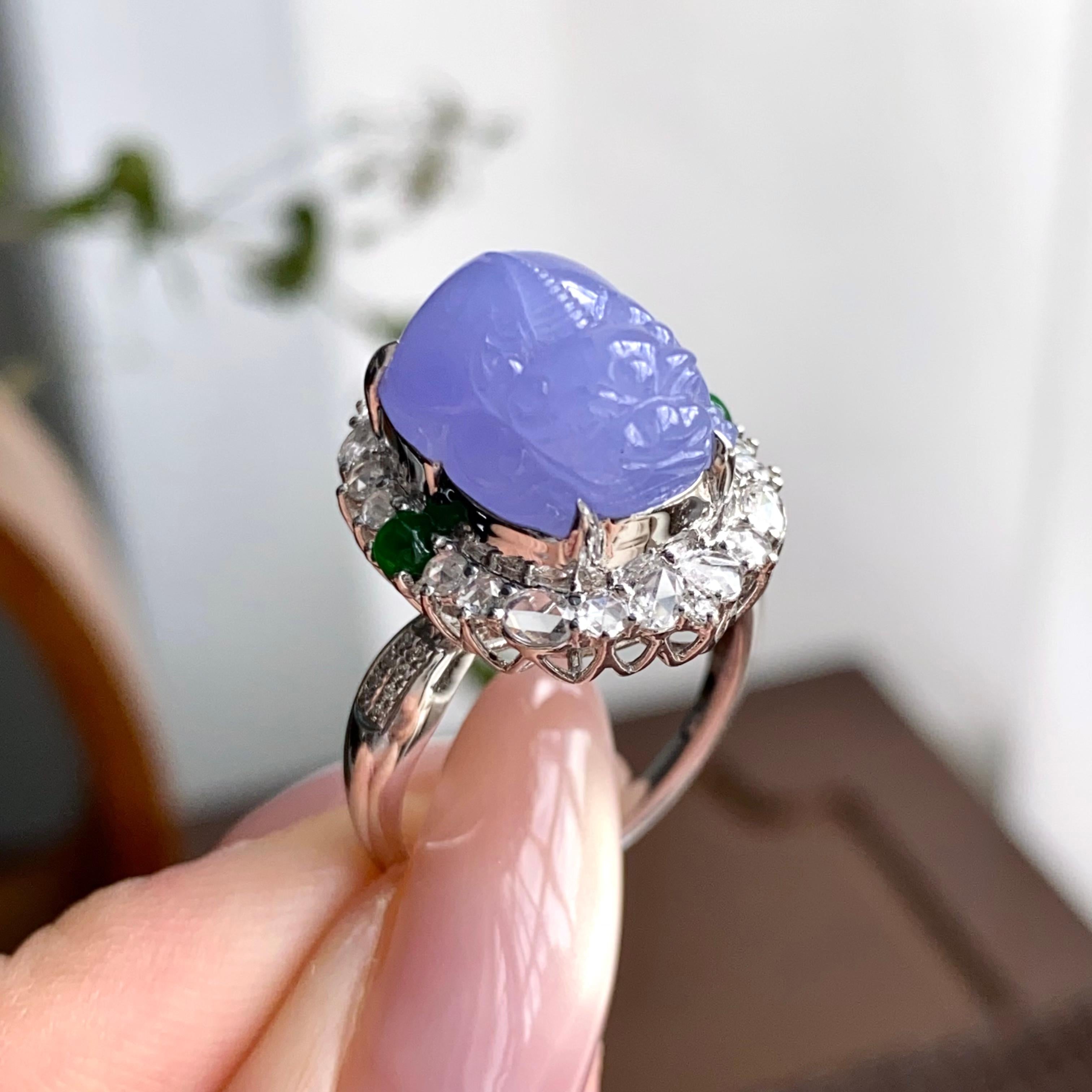 18k金钻镶冰种紫罗兰貔貅戒指（yc249557）