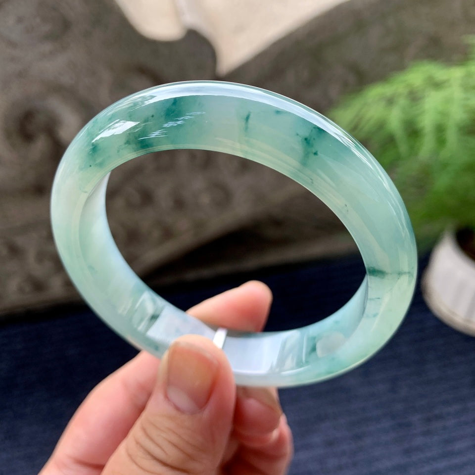 糯冰种飘花平安镯（58mm）（yc097838）
