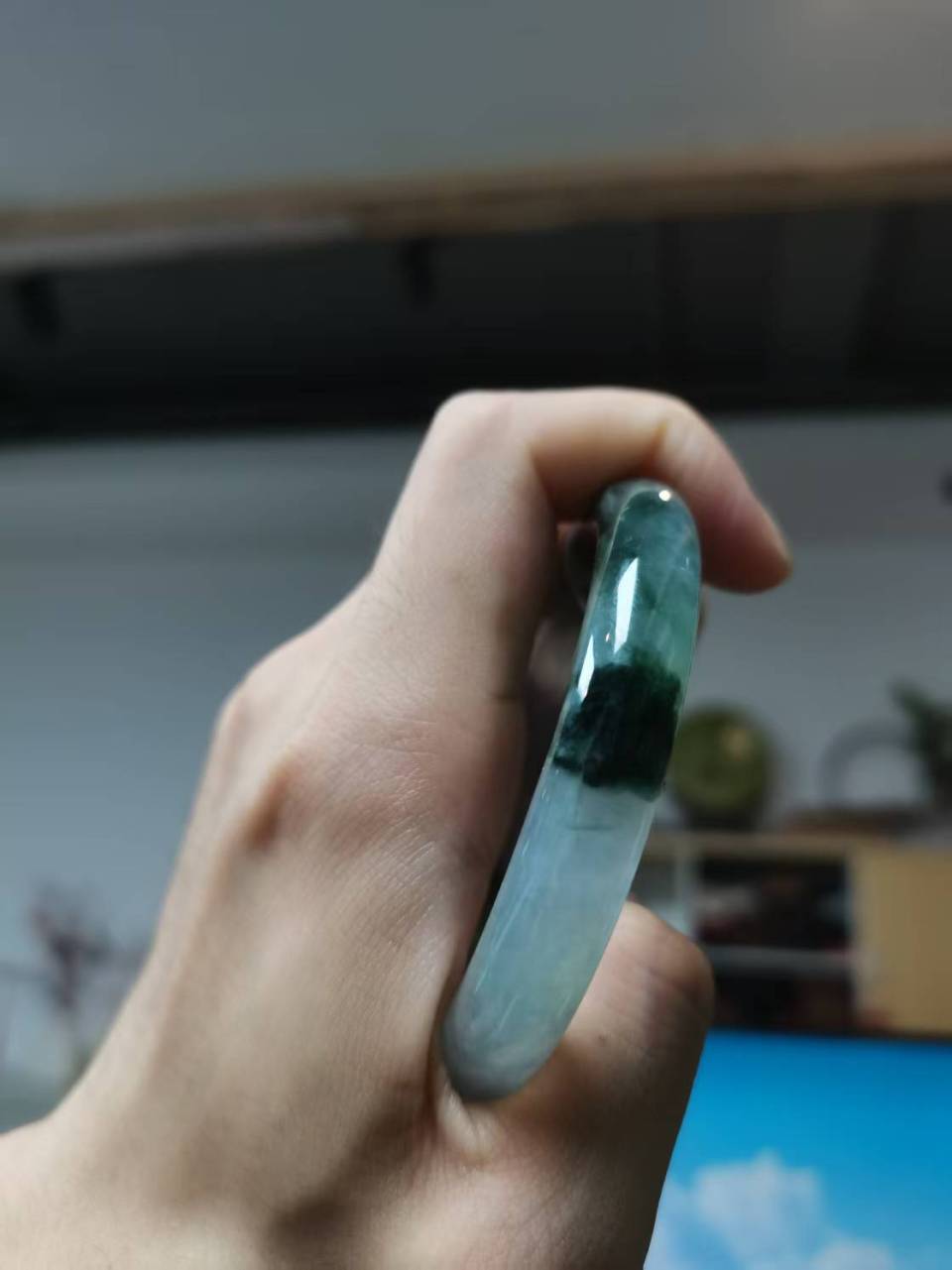 糯冰种飘花圆条手镯（53.7mm）（yc091787）