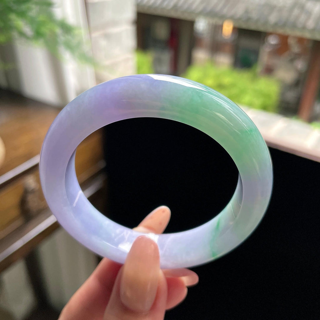 小圈口 细糯种春彩正圈平安镯 52.5圈 天然缅甸A货翡翠（yc696415）