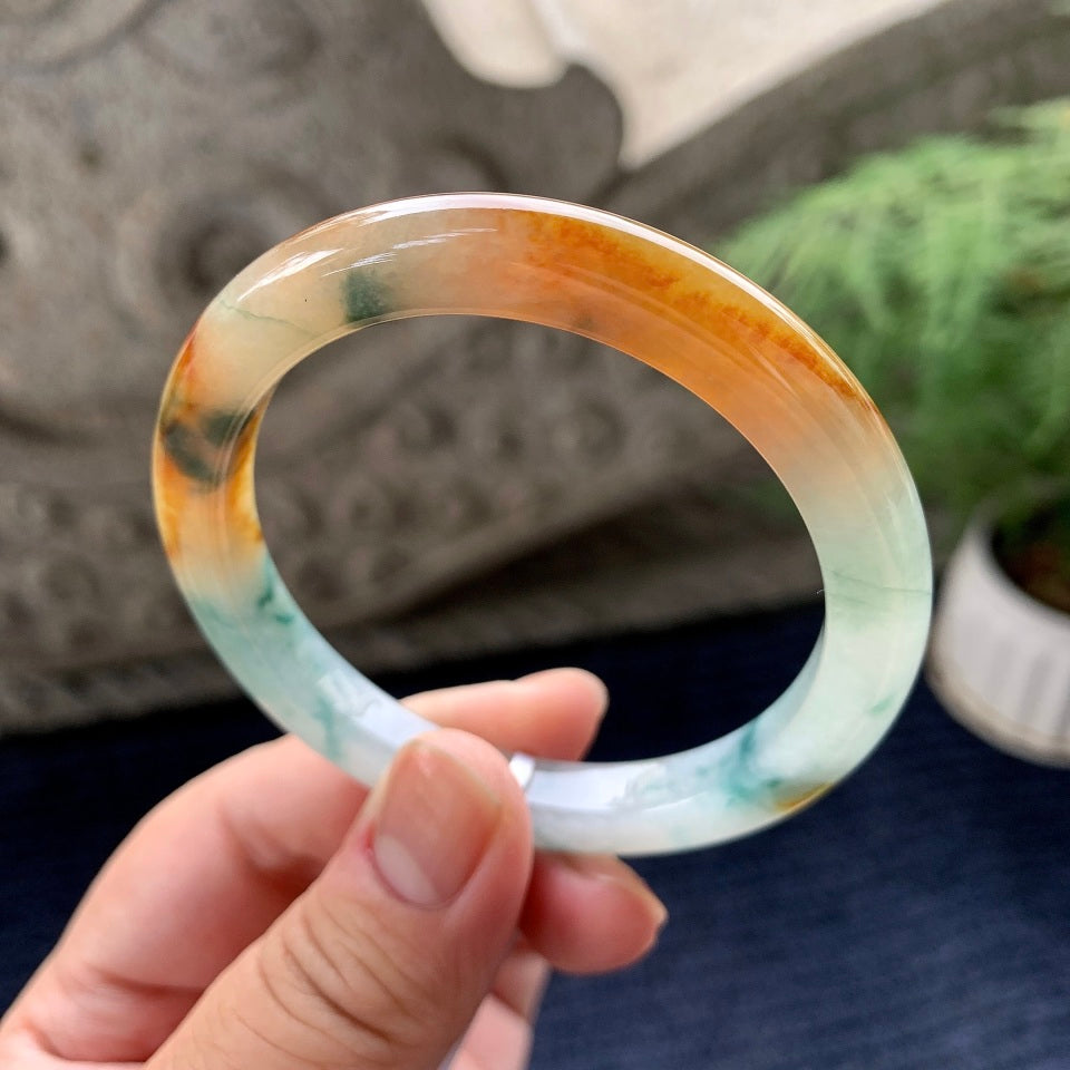 细糯种黄翡飘花平安镯（54.2mm）（yc091796）