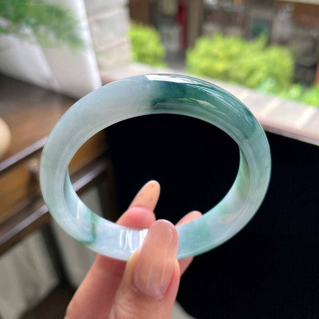细糯种飘花正圈平安镯 56圈 天然缅甸A货翡翠（yc703297）