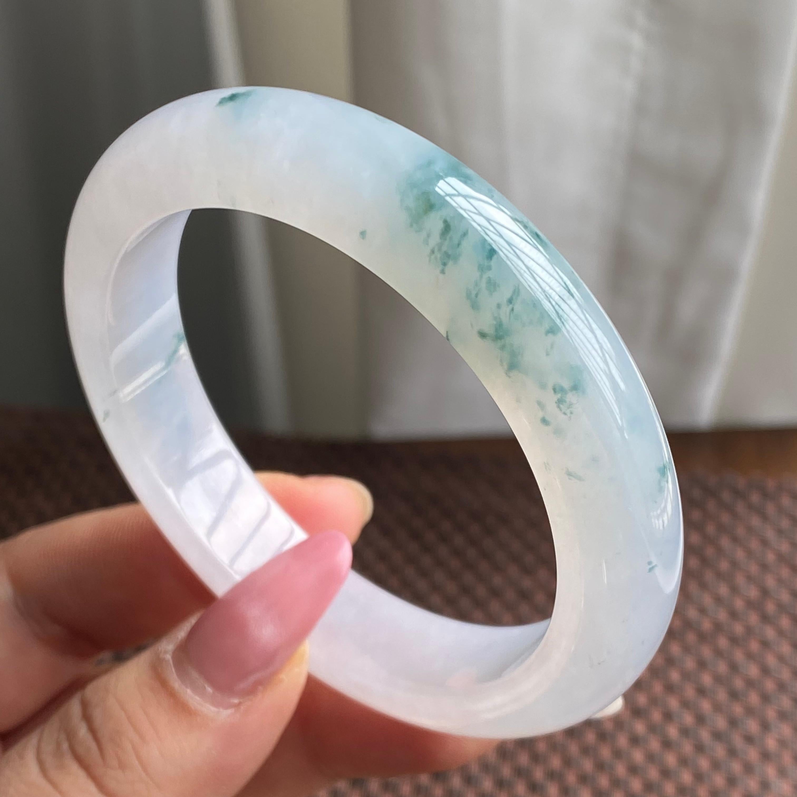 糯冰种飘花正圈手镯（58圈）（yc280681）