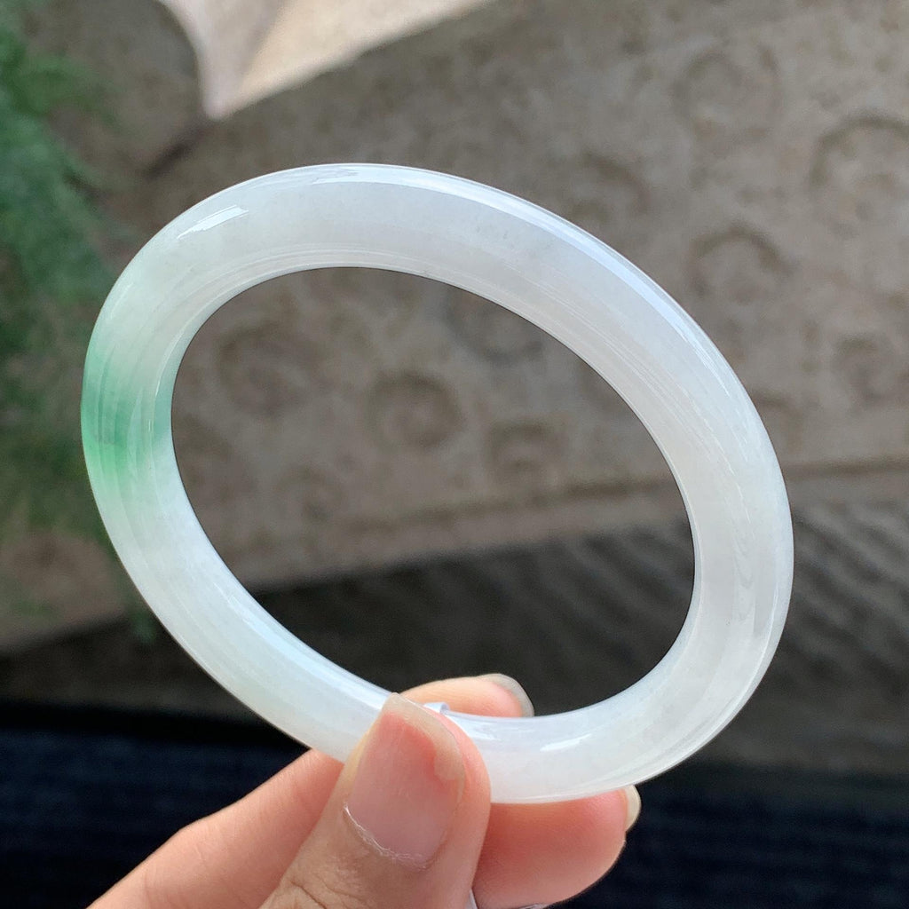 细糯种 白底青圆条手镯 53.5圈 天然缅甸A货翡翠（yc699549）