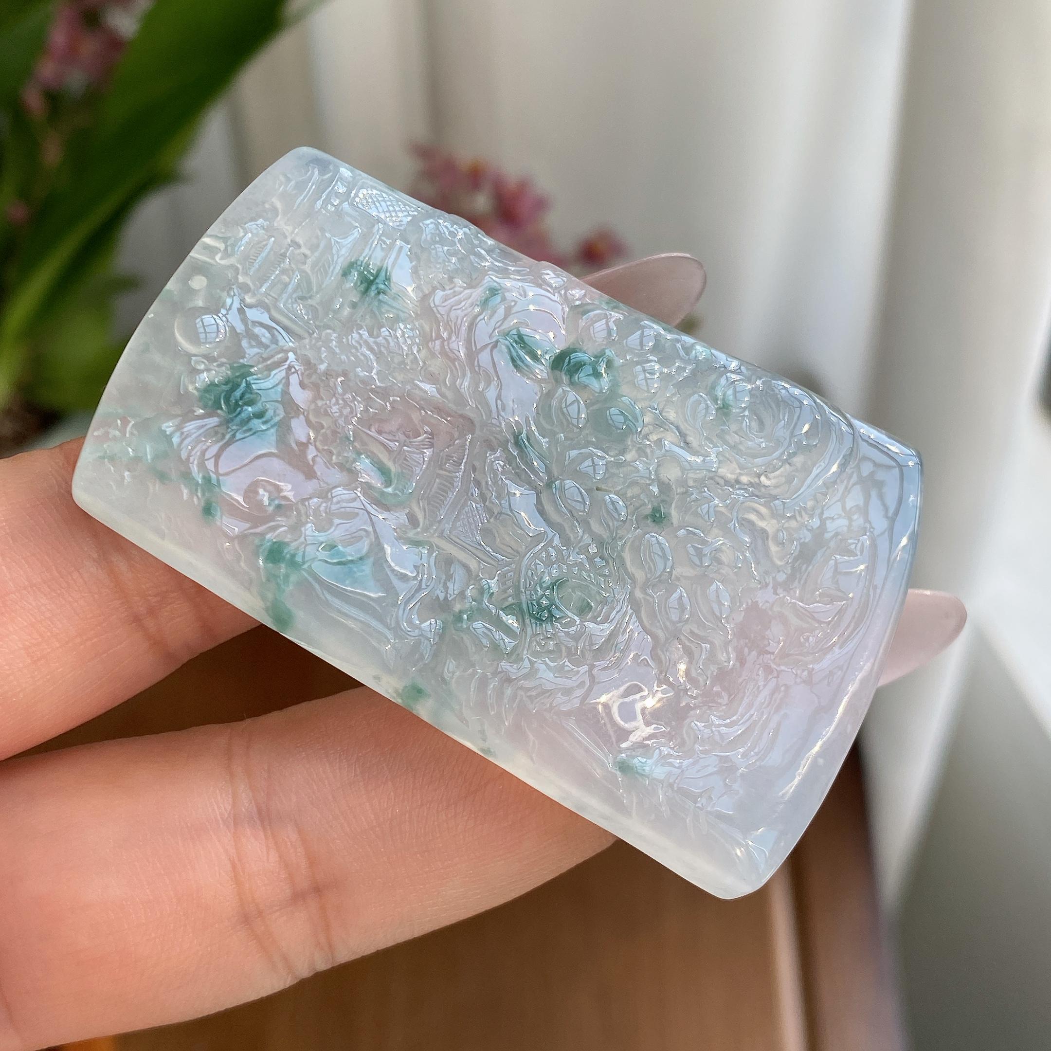 冰种飘花山水牌吊坠（yc296969）