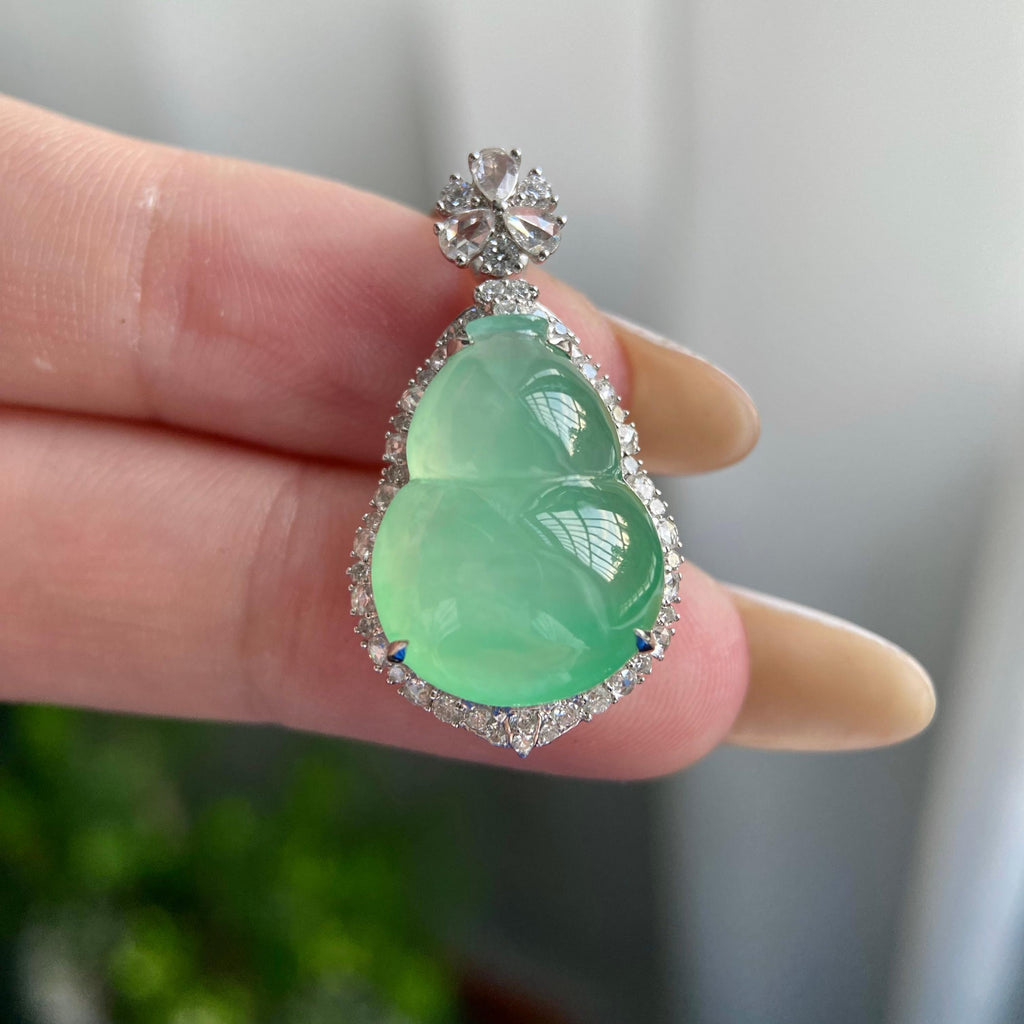 18k金钻镶冰种晴底葫芦吊坠（yc219254）