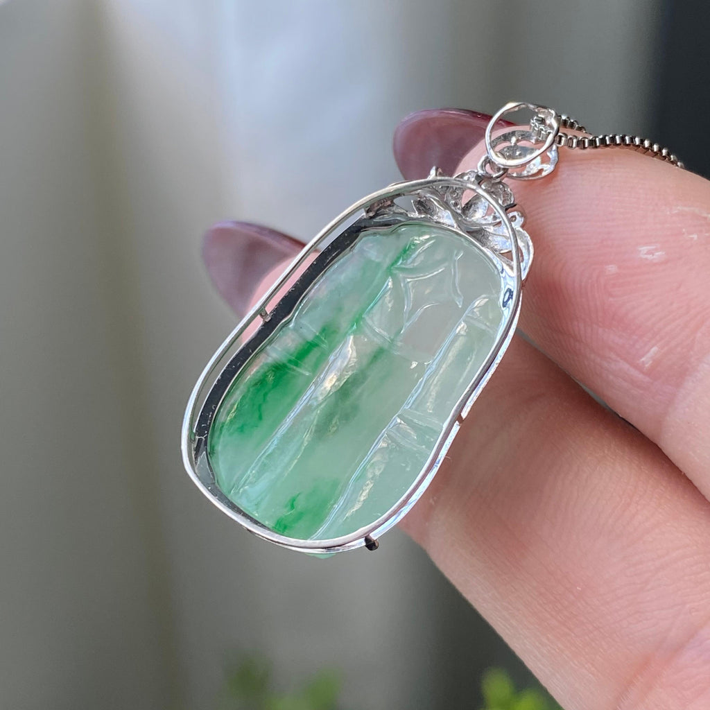 18k金钻镶冰种飘花貔貅吊坠（yc204842）