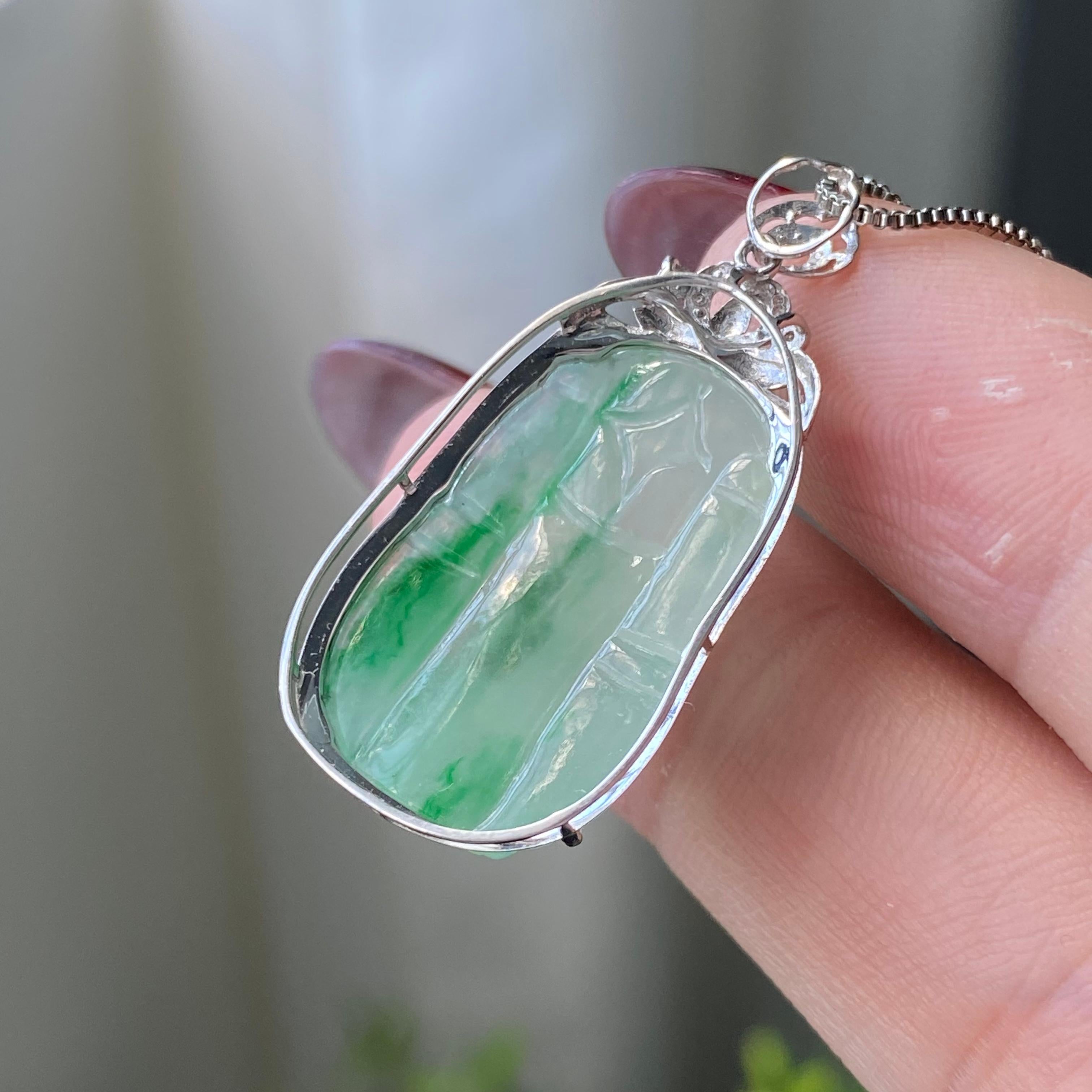 18k金钻镶冰种飘花貔貅吊坠（yc204842）