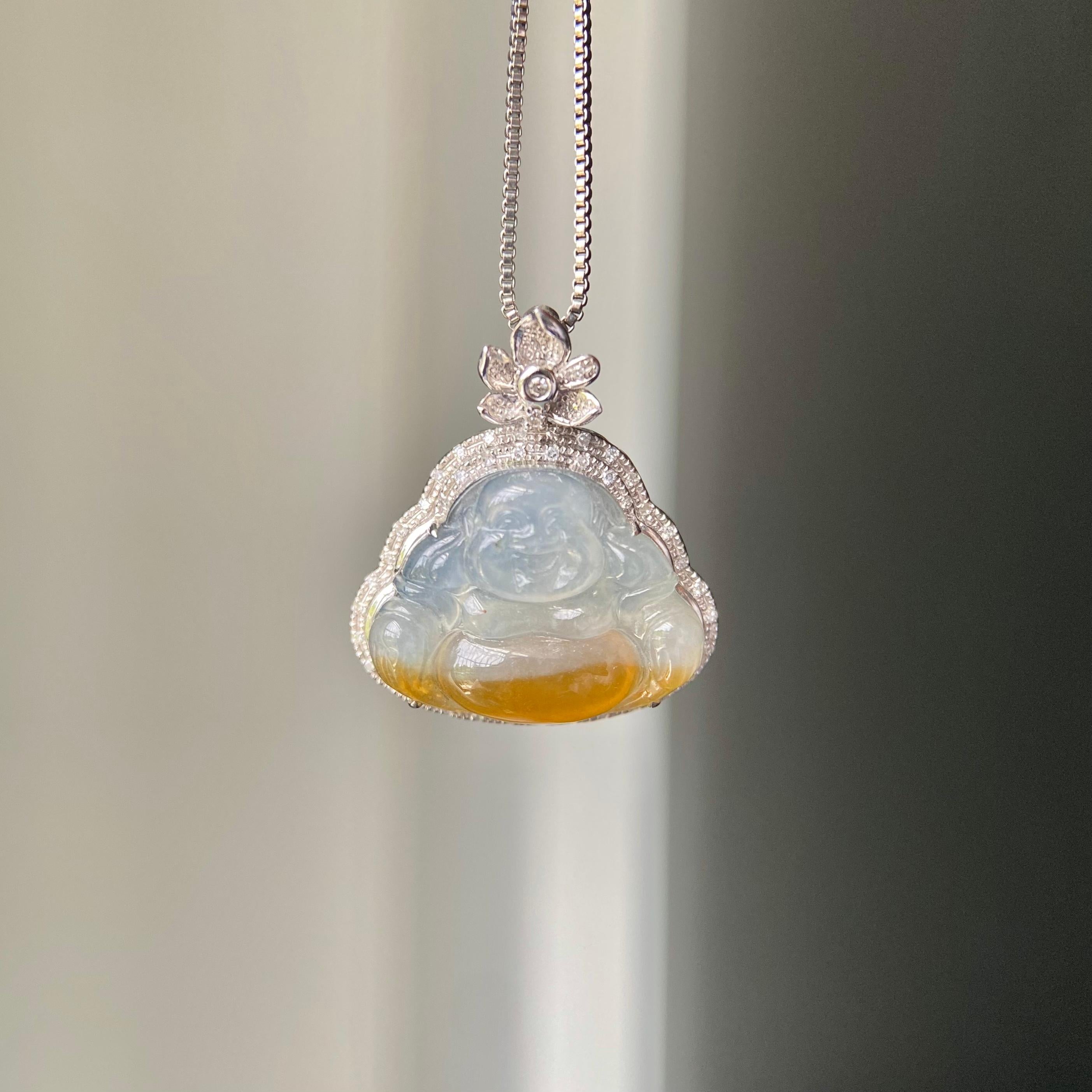 18k金钻镶冰种黄翡佛公吊坠（yc217186）