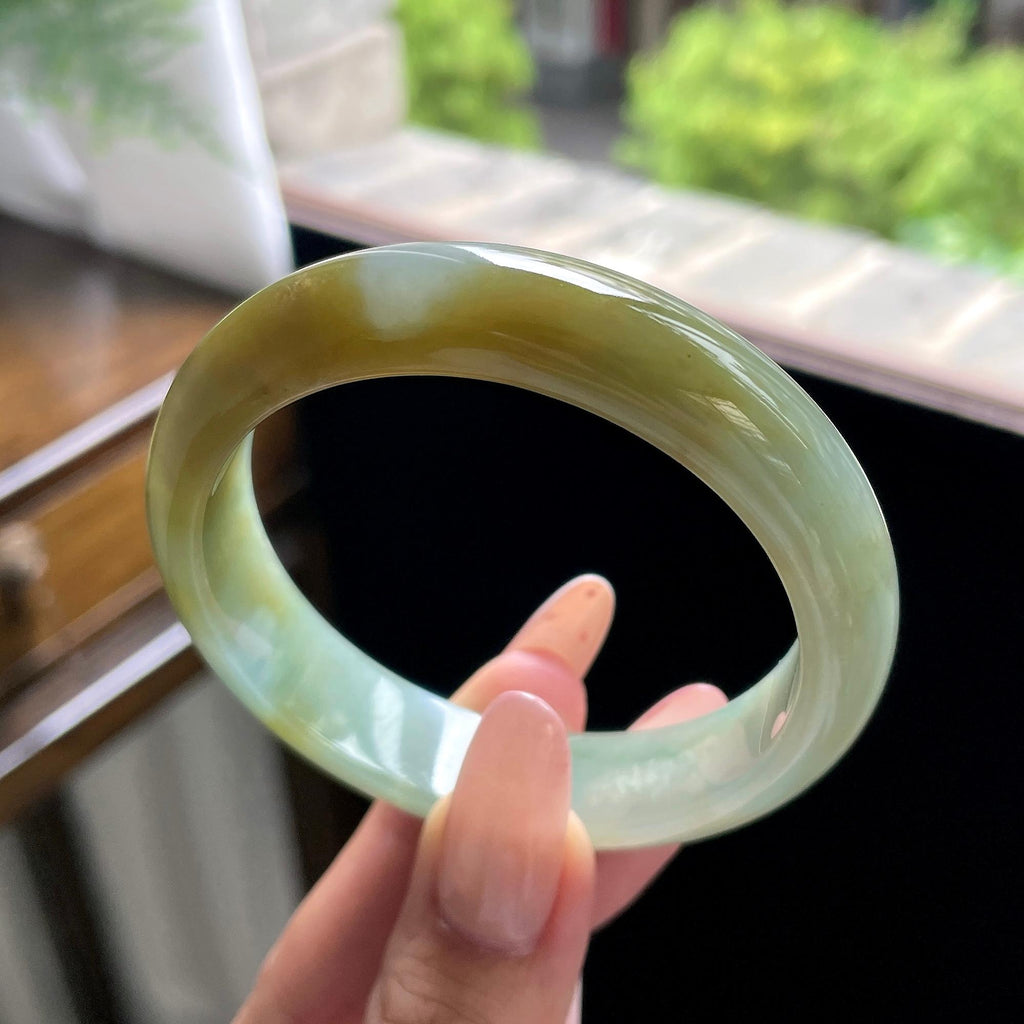 秒杀 细糯种黄翡正圈平安镯 56.3圈 天然缅甸A货翡翠（yc703320）