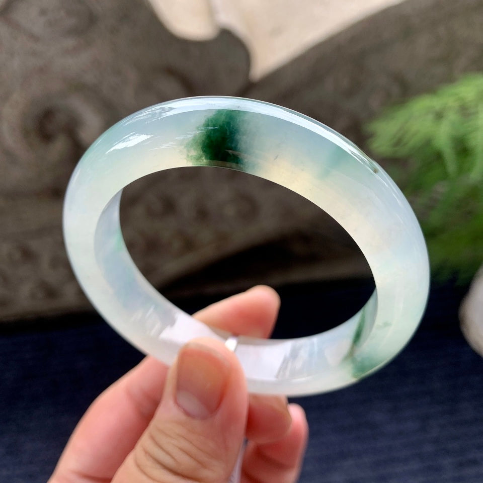 糯冰种飘花平安镯（55.4mm）（yc097834）