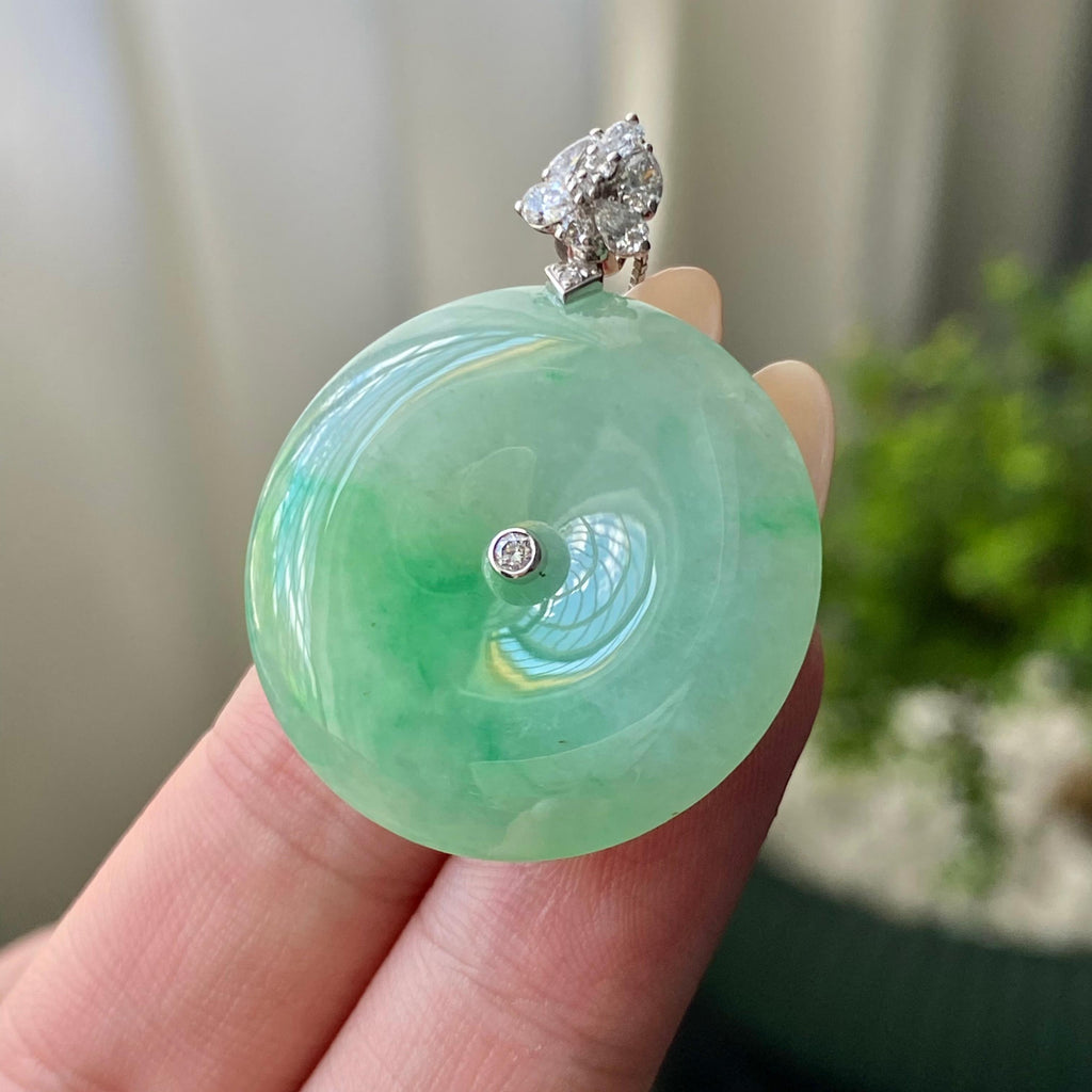 18k金钻镶细糯种飘花平安扣吊坠（yc206560）