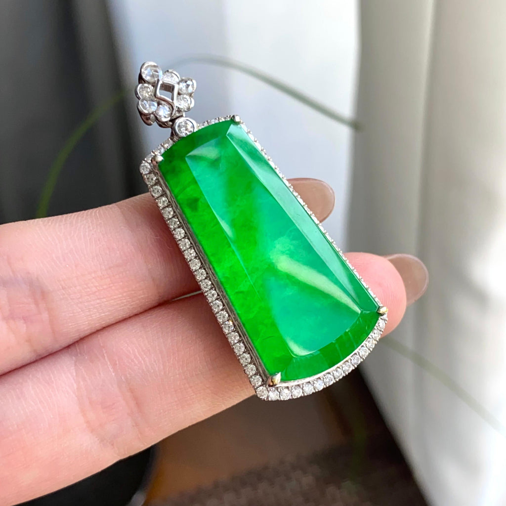 18k金钻镶冰种阳绿无事牌吊坠（yc263889）