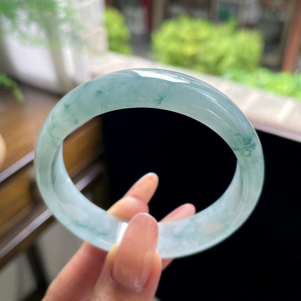 糯冰种蓝飘花宽版正圈平安镯 57圈（yc709485）