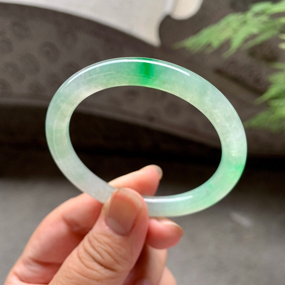 糯冰种飘阳绿圆条手镯（51.5mm）（yc106294）