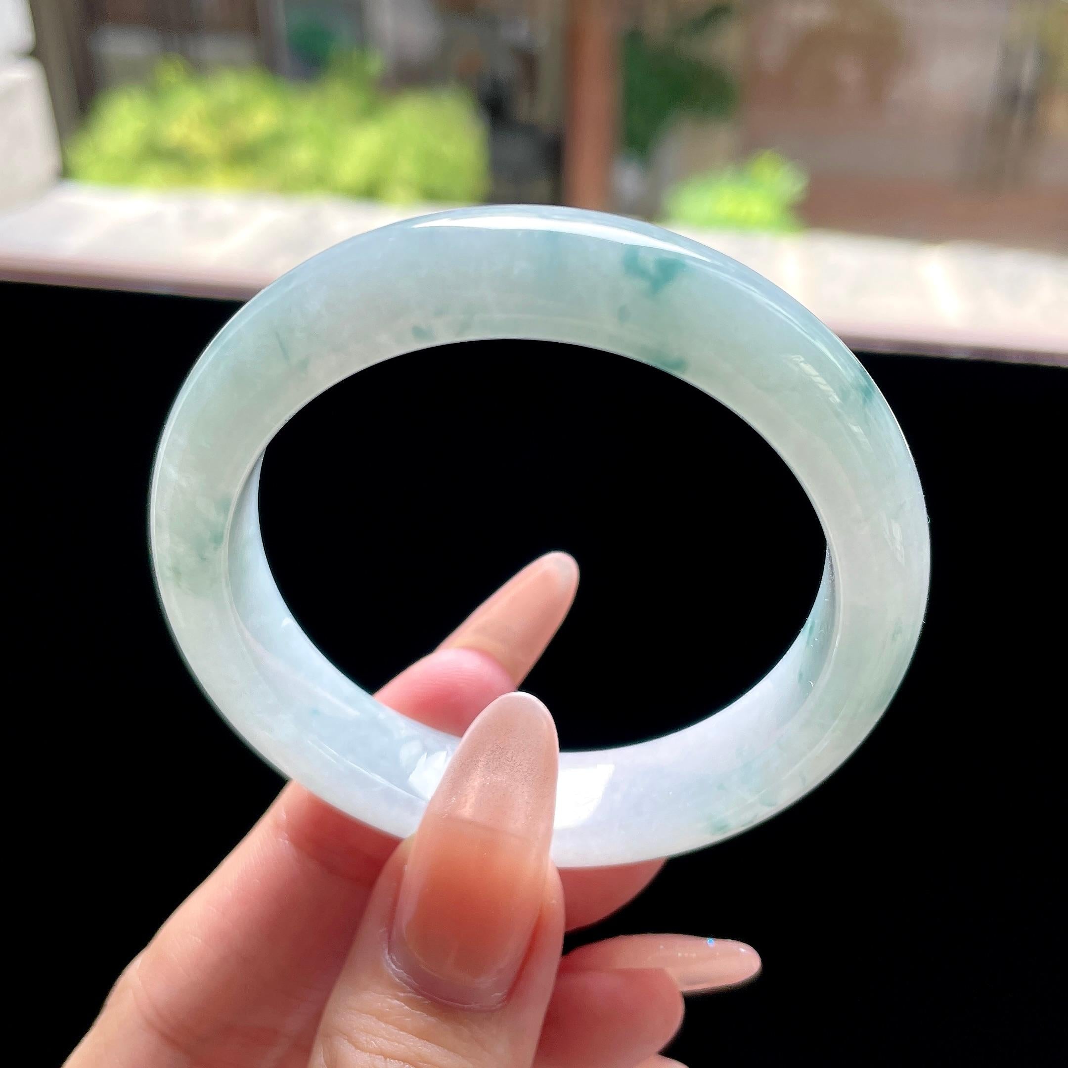 小圈口细糯种蓝飘花 51圈 天然缅甸A货翡翠（yc522699）