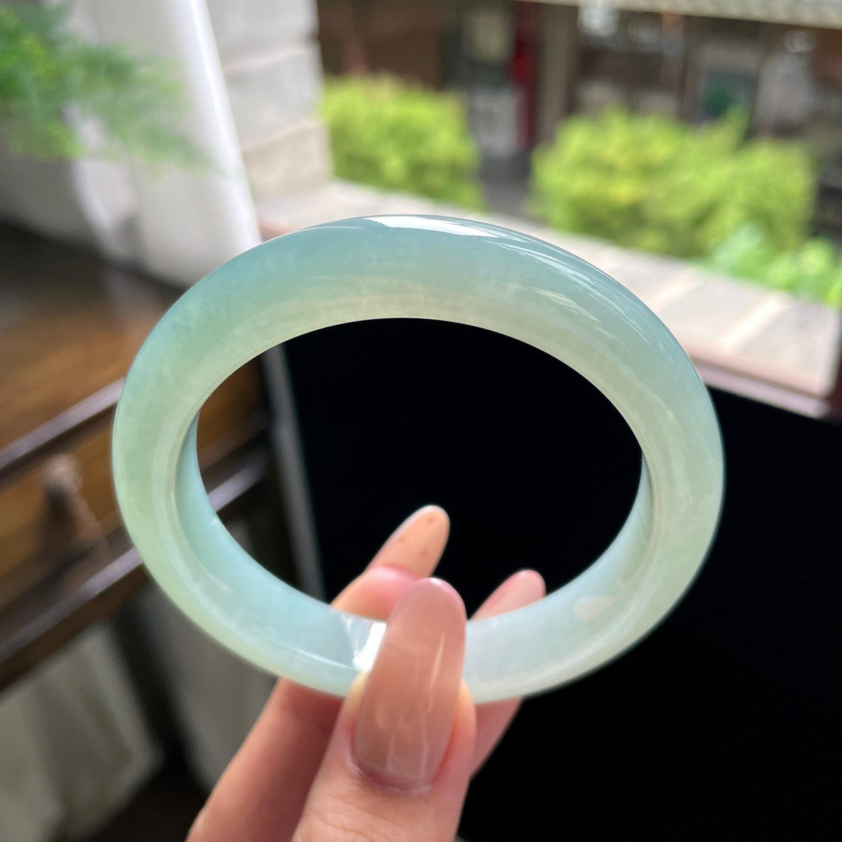 细糯种油青色湖水绿正圈平安镯 57圈 天然缅甸A货翡翠（yc703275）