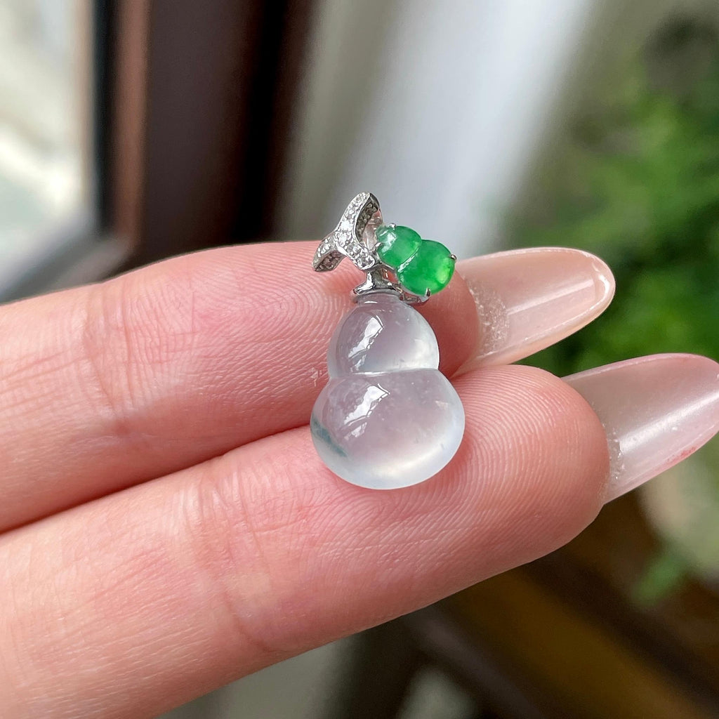 18K金镶冰种飘花葫芦吊坠 天然缅甸A货翡翠（yc694815）