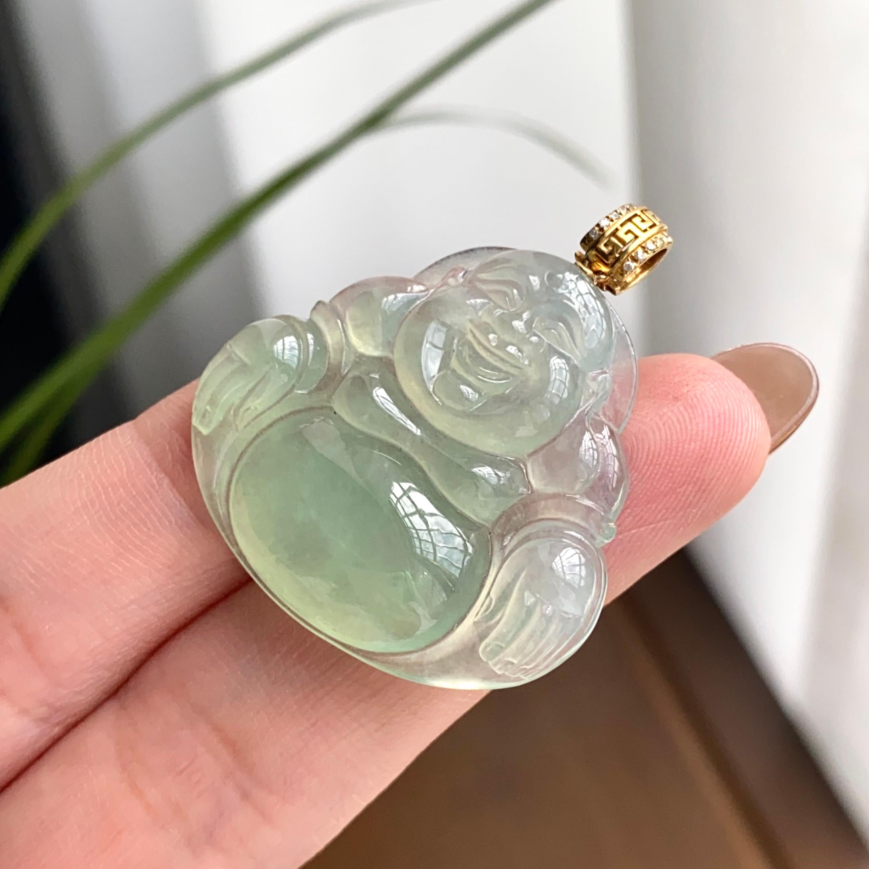 18k金镶冰种晴底佛公吊坠（yc262730）